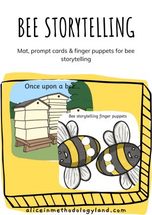 🐝 Bee Storytelling/Playdough Mat, Finger Puppets & Story Prompts